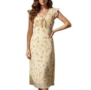 ​Windsor Vtg Floral Maxi Dress Flutter Sleeve Yellow Orange Tiered Cottagecore